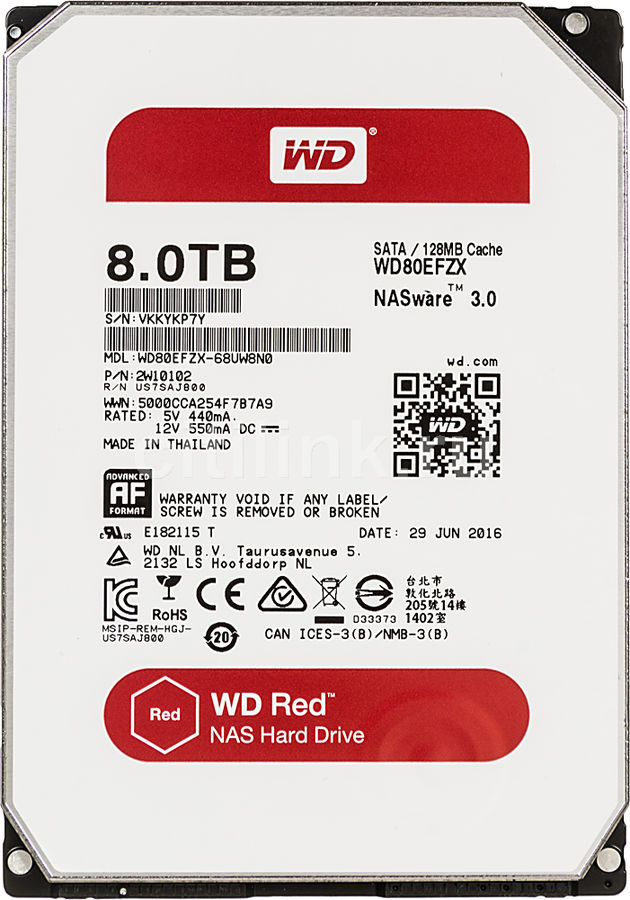 WD80EFZX, Жесткий диск HDD SATA III NAS Red (5400rpm) 128Mb 3.5"
