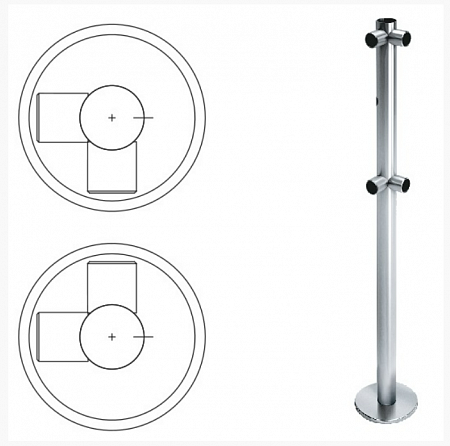 Стойка ограждения съемная L-образная с 2-мя полупетлями под поворотную створку или секцию и 2 муфты справа, образуя угол 90°